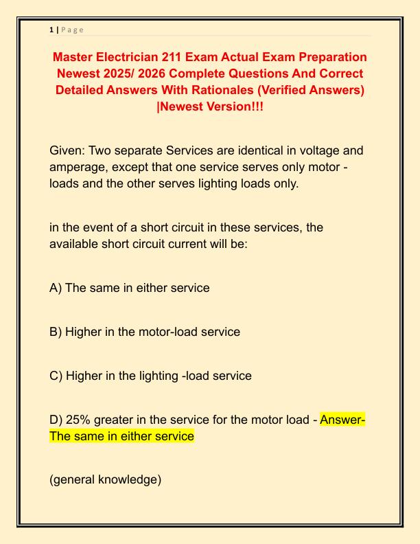 Master Electrician 211 Exam Actual Exam Preparation Newest 2025