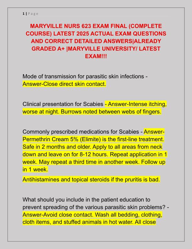 MARYVILLE NURS 623 EXAM FINAL