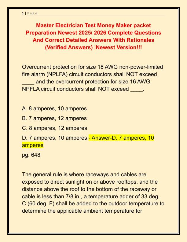 Master Electrician Test Money Maker packet Preparation Newest 2025