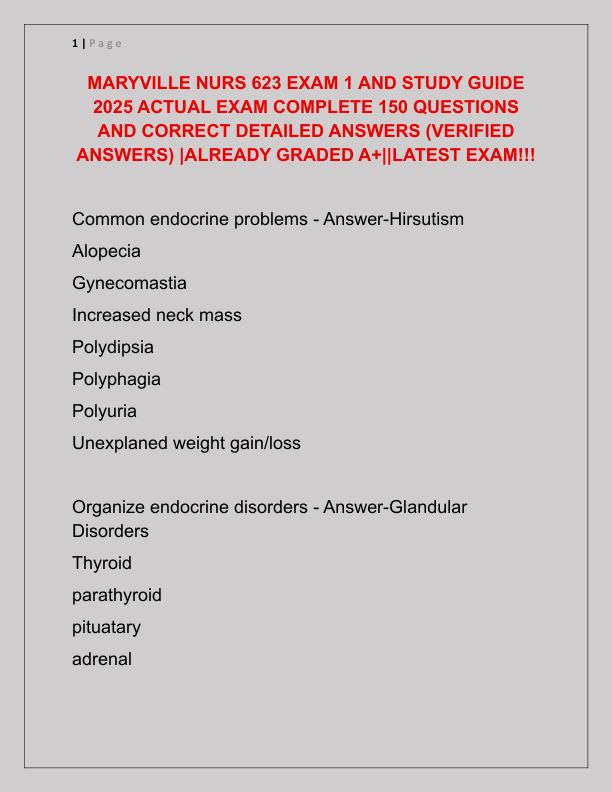 MARYVILLE NURS 623 EXAM 1 AND STUDY GUIDE 2025 ACTUAL EXAM COMPLETE 150 QUESTIONS AND CORRECT DETAILED ANSWERS