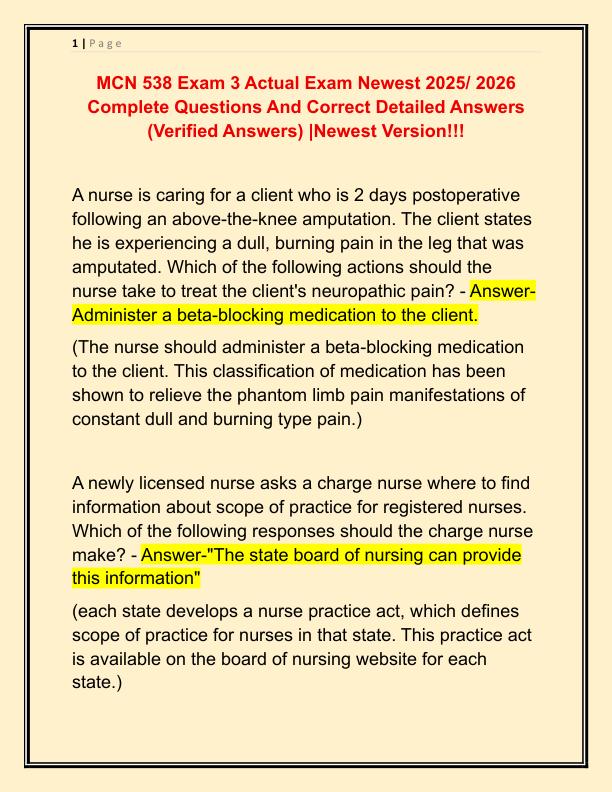 MCN 538 Exam 3 Actual Exam Newest 2025