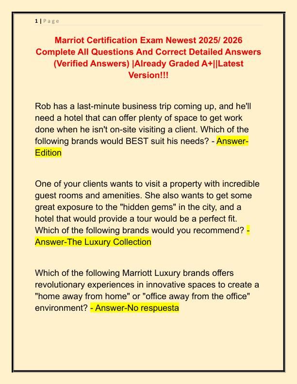 Marriot Certification Exam Newest 2025