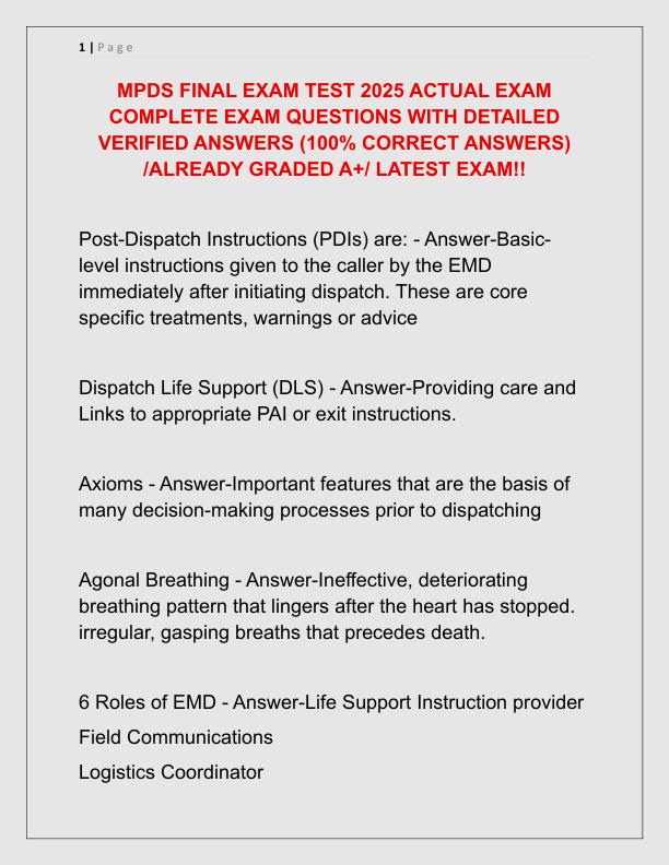 MPDS FINAL EXAM TEST 2025 ACTUAL EXAM COMPLETE EXAM QUESTIONS WITH DETAILED VERIFIED ANSWERS