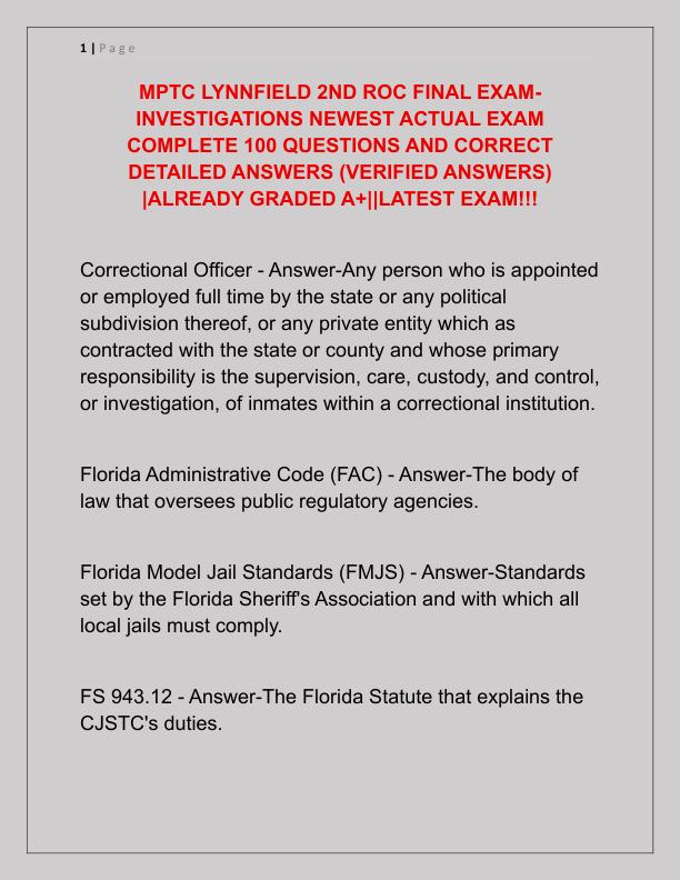 MPTC LYNNFIELD 2ND ROC FINAL EXAM