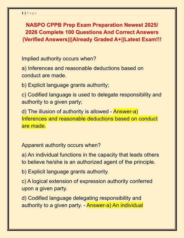 NASPO CPPB Prep Exam Preparation Newest 2025