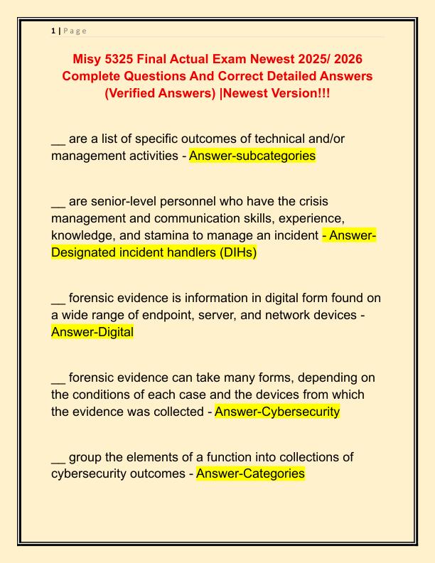 Misy 5325 Final Actual Exam Newest 2025