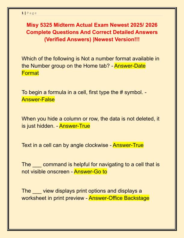 Misy 5325 Midterm Actual Exam Newest 2025