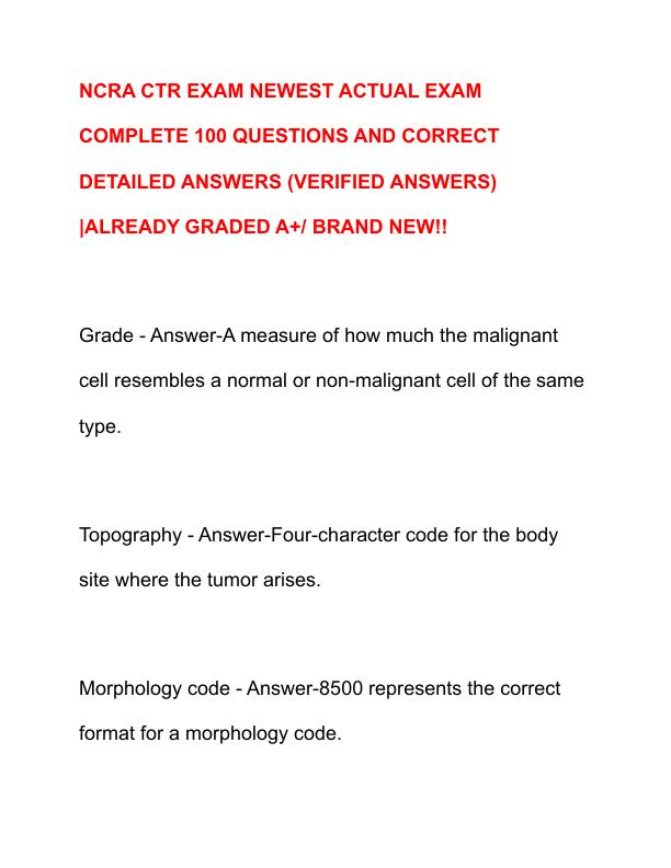 NCRA CTR EXAM NEWEST ACTUAL EXAM COMPLETE 100 QUESTIONS AND CORRECT DETAILED ANSWERS