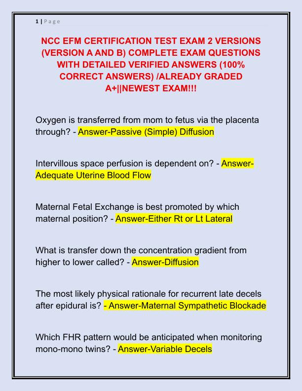 NCC EFM CERTIFICATION TEST EXAM 2 VERSIONS