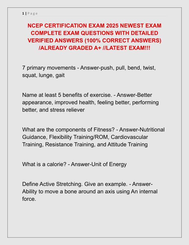 NCEP CERTIFICATION EXAM 2025 NEWEST EXAM COMPLETE EXAM QUESTIONS WITH DETAILED VERIFIED ANSWERS