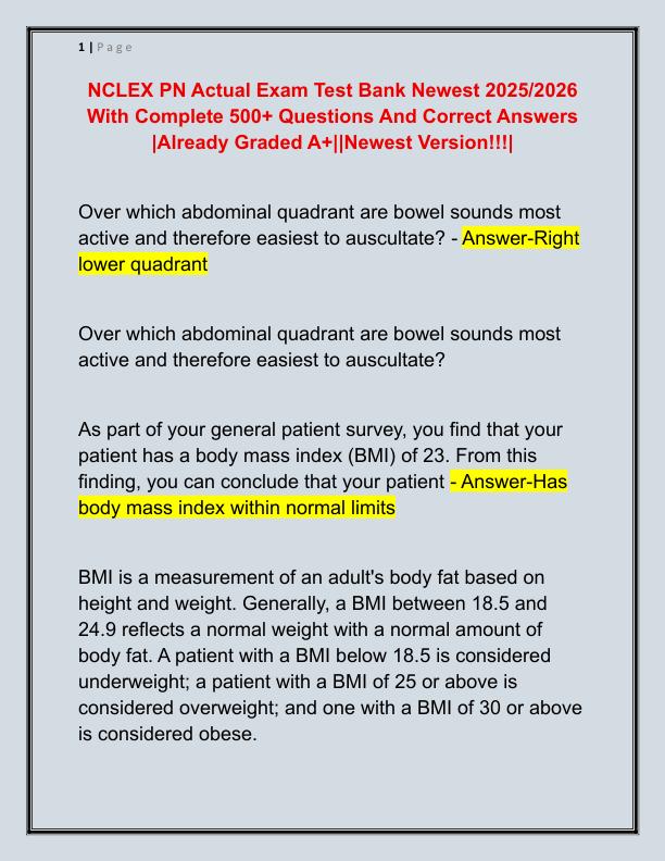 NCLEX PN Actual Exam Test Bank Newest 2025