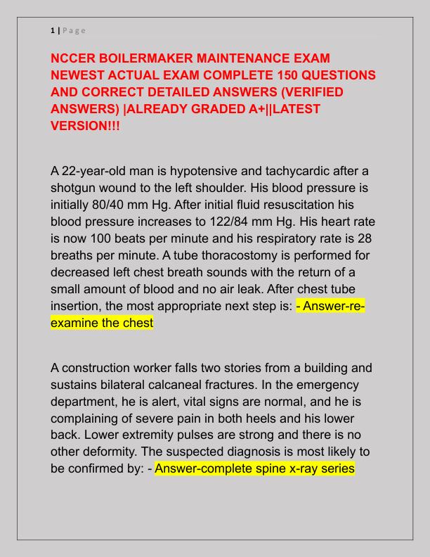 NCCER BOILERMAKER MAINTENANCE EXAM NEWEST ACTUAL EXAM COMPLETE 150 QUESTIONS AND CORRECT DETAILED ANSWERS