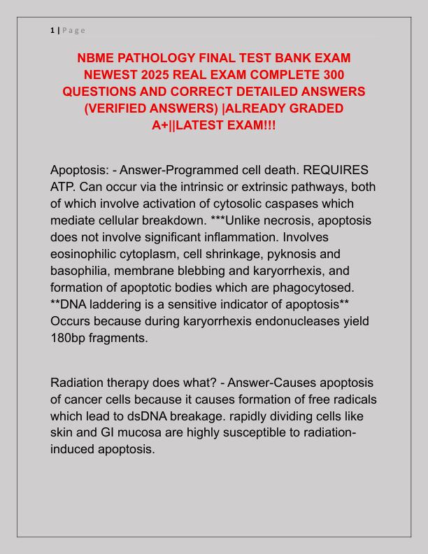 NBME PATHOLOGY FINAL TEST BANK EXAM NEWEST 2025 REAL EXAM COMPLETE 300 QUESTIONS AND CORRECT DETAILED ANSWERS