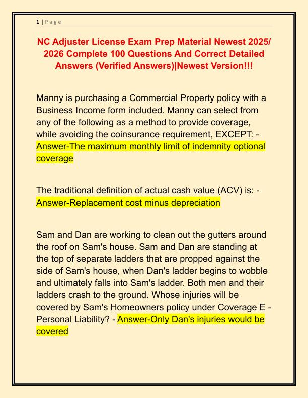 NC Adjuster License Exam Prep Material Newest 2025