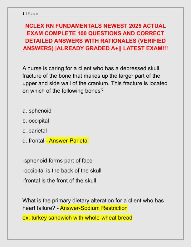 NCLEX RN FUNDAMENTALS NEWEST 2025 ACTUAL EXAM COMPLETE 100 QUESTIONS AND CORRECT DETAILED ANSWERS WITH RATIONALES