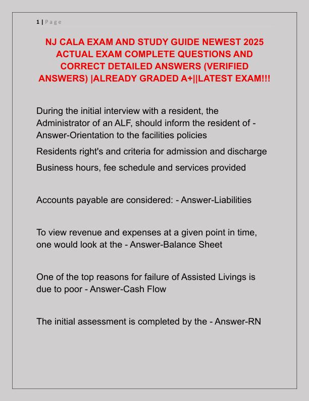 NJ CALA EXAM AND STUDY GUIDE NEWEST 2025 ACTUAL EXAM COMPLETE QUESTIONS AND CORRECT DETAILED ANSWERS