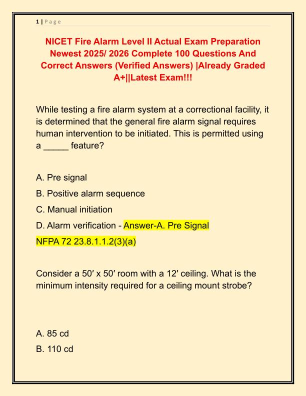 NICET Fire Alarm Level II Actual Exam Preparation Newest 2025