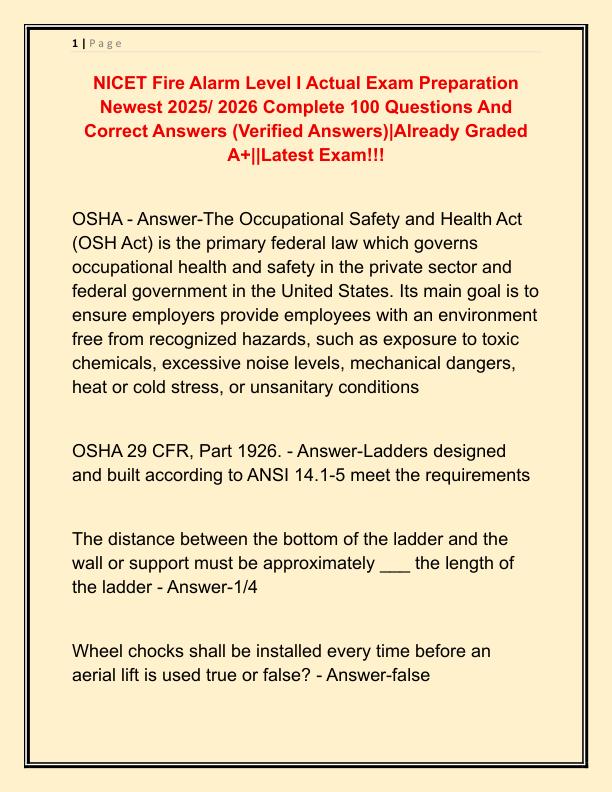 NICET Fire Alarm Level I Actual Exam Preparation Newest 2025