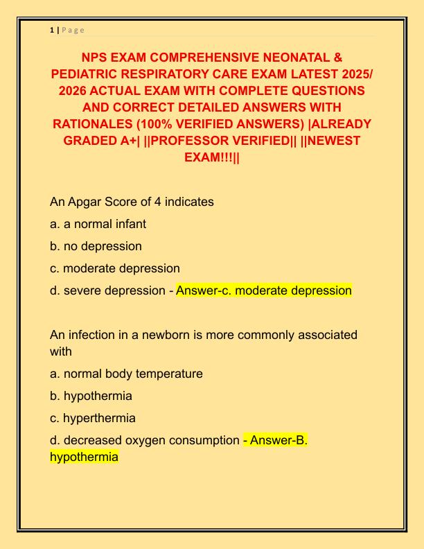 NPS EXAM COMPREHENSIVE NEONATAL