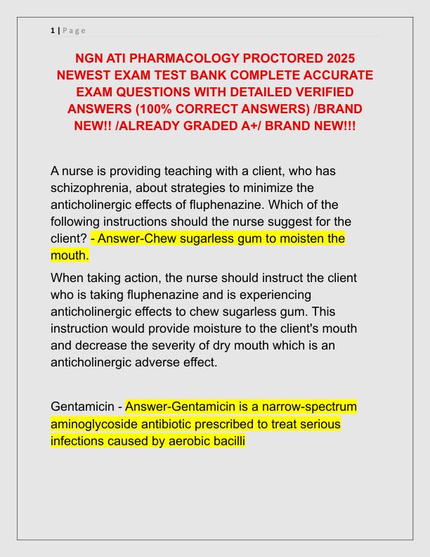 NGN ATI PHARMACOLOGY PROCTORED 2025 NEWEST EXAM TEST BANK COMPLETE ACCURATE EXAM QUESTIONS WITH DETAILED VERIFIED ANSWERS