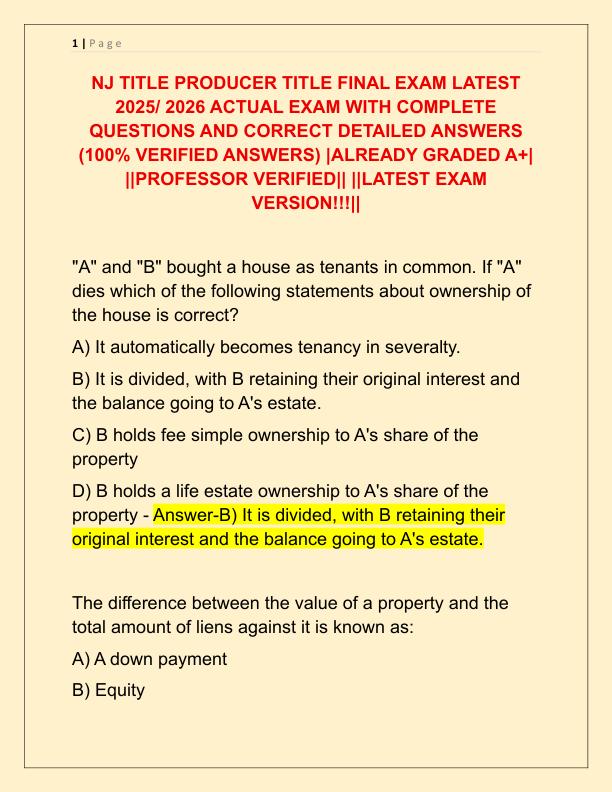NJ TITLE PRODUCER TITLE FINAL EXAM LATEST 2025