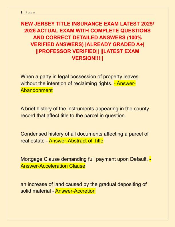 NEW JERSEY TITLE INSURANCE EXAM LATEST 2025