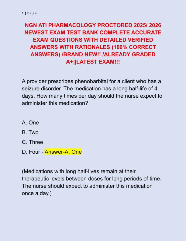 NGN ATI PHARMACOLOGY PROCTORED 2025