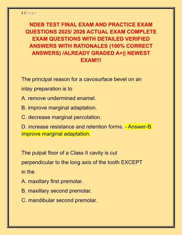 NDEB TEST FINAL EXAM AND PRACTICE EXAM QUESTIONS 2025