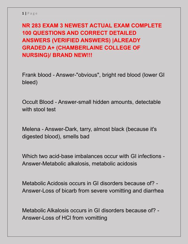NR 283 EXAM 3 NEWEST ACTUAL EXAM COMPLETE 100 QUESTIONS AND CORRECT DETAILED ANSWERS
