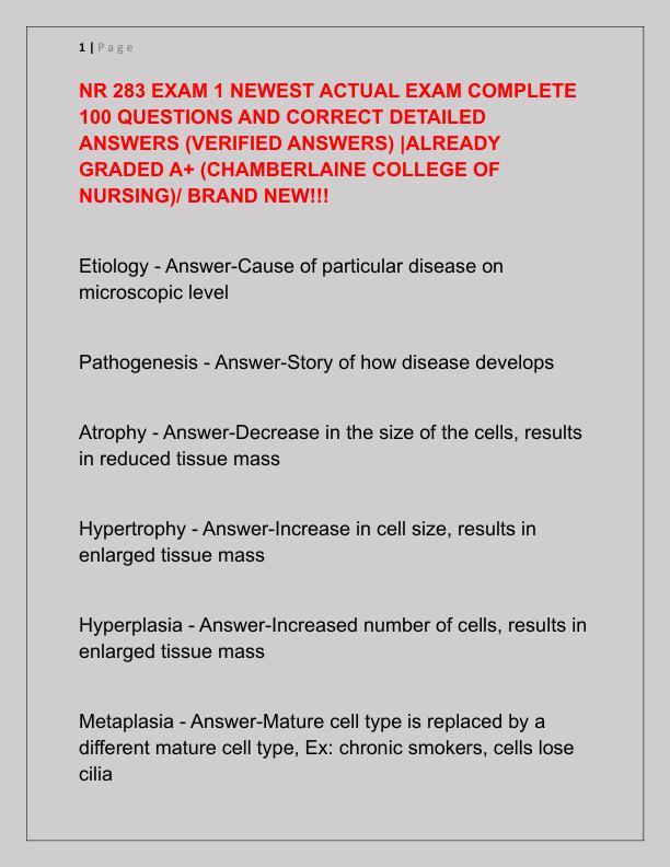 NR 283 EXAM 1 NEWEST ACTUAL EXAM COMPLETE 100 QUESTIONS AND CORRECT DETAILED ANSWERS