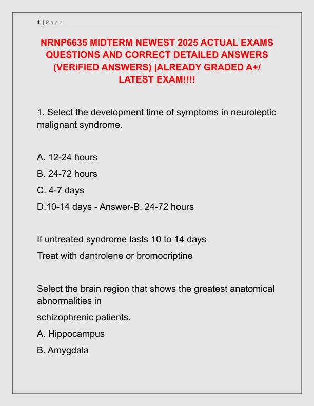 NRNP6635 MIDTERM NEWEST 2025 ACTUAL EXAMS QUESTIONS AND CORRECT DETAILED ANSWERS