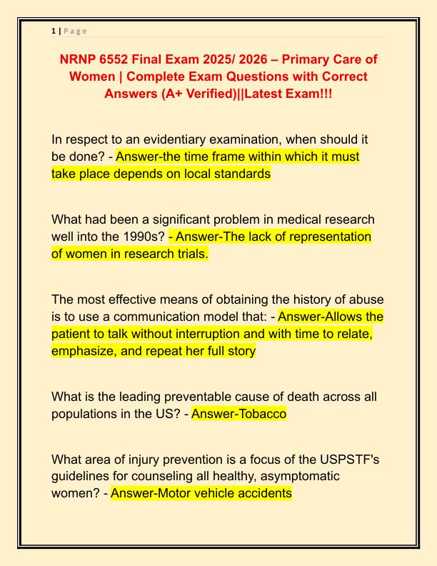 NRNP 6552 Final Exam 2025