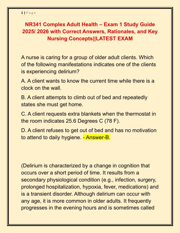 NR341 Complex Adult Health