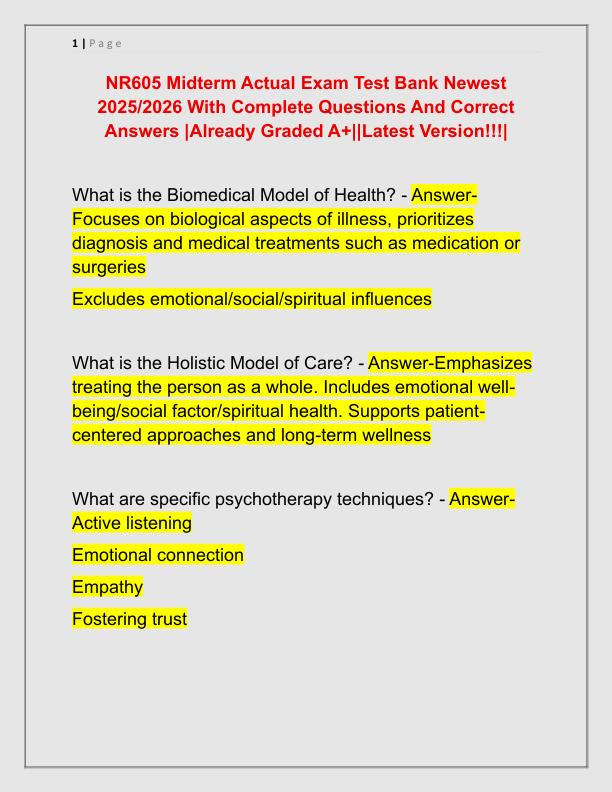 NR605 Midterm Actual Exam Test Bank Newest 2025