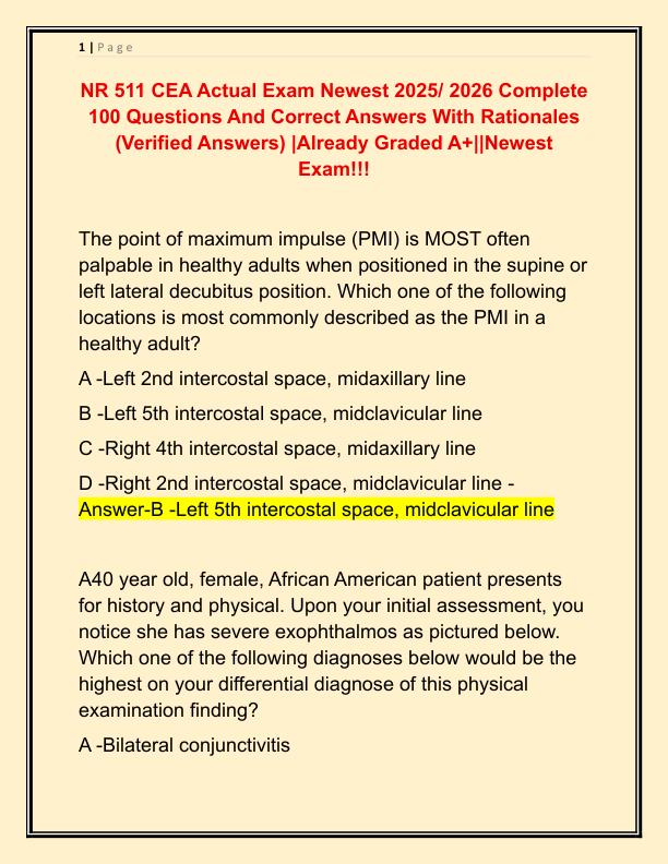 NR 511 CEA Actual Exam Newest 2025