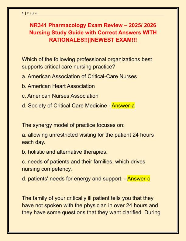 NR341 Pharmacology Exam Review