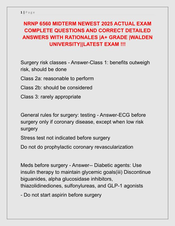NRNP 6560 MIDTERM NEWEST 2025 ACTUAL EXAM COMPLETE QUESTIONS AND CORRECT DETAILED ANSWERS WITH RATIONALES