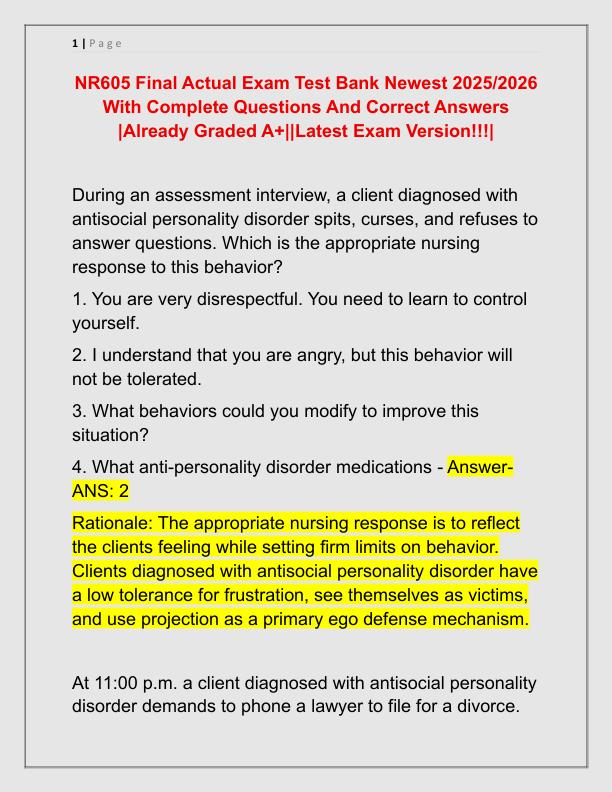 NR605 Final Actual Exam Test Bank Newest 2025