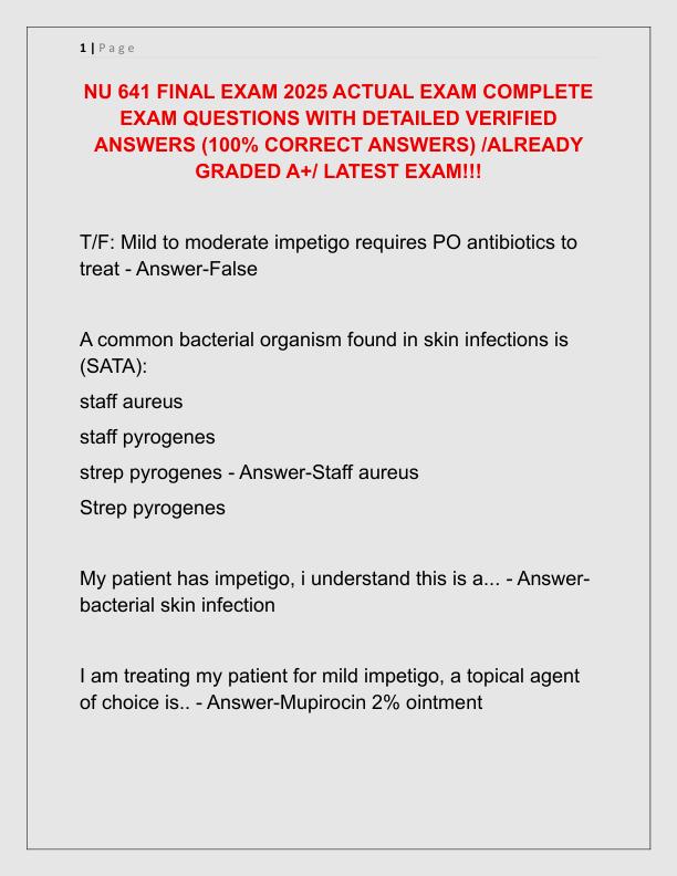 NU 641 FINAL EXAM 2025 ACTUAL EXAM COMPLETE EXAM QUESTIONS WITH DETAILED VERIFIED ANSWERS