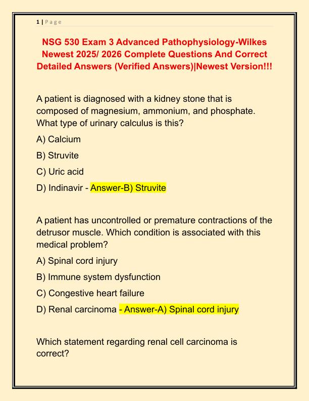 NSG 530 Exam 3 Advanced Pathophysiology