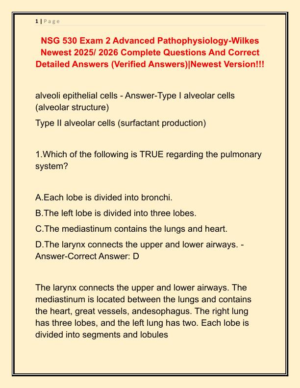 NSG 530 Exam 2 Advanced Pathophysiology
