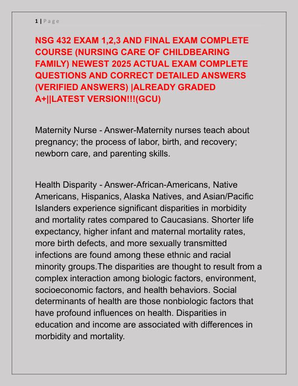 NSG 432 EXAM 1
