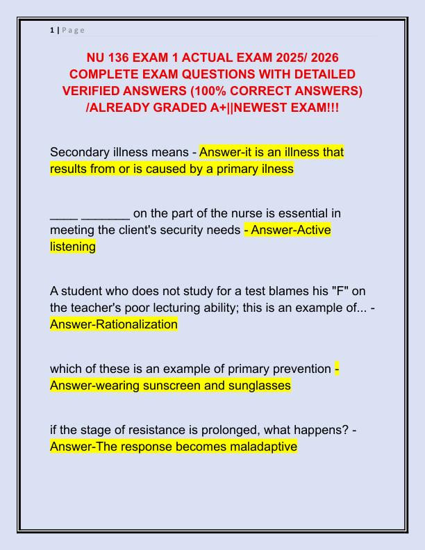 NU 136 EXAM 1 ACTUAL EXAM 2025
