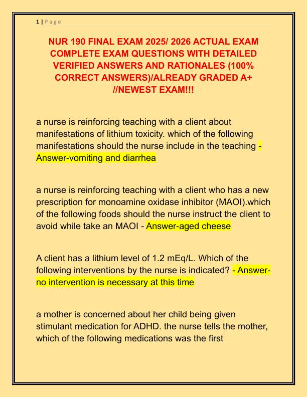 NUR 190 FINAL EXAM 2025