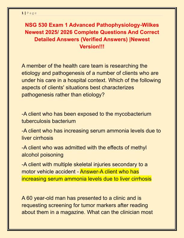 NSG 530 Exam 1 Advanced Pathophysiology