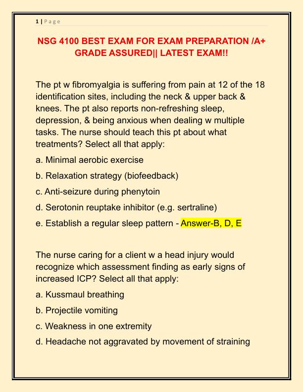 NSG 4100 BEST EXAM FOR EXAM PREPARATION