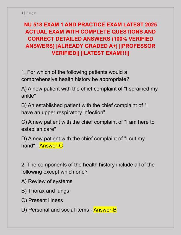 NU 518 EXAM 1 AND PRACTICE EXAM LATEST 2025 ACTUAL EXAM WITH COMPLETE QUESTIONS AND CORRECT DETAILED ANSWERS