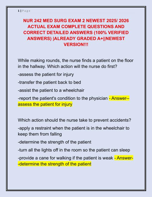 NUR 242 MED SURG EXAM 2 NEWEST 2025