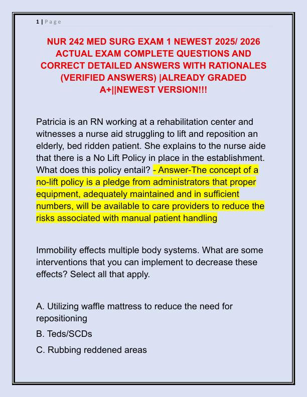 NUR 242 MED SURG EXAM 1 NEWEST 2025