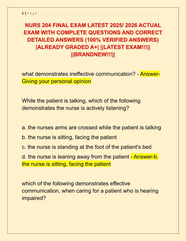 NURS 204 FINAL EXAM LATEST 2025